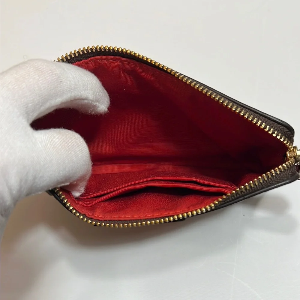 Coach Red Patent Stripe/Brown Corner Zipper Wristlet